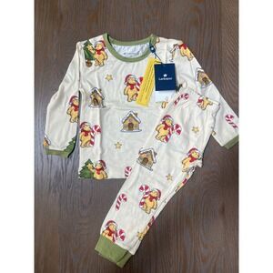 Larkspur Winnie the Pooh Christmas Bamboo Pajama Set Cream Green 2T